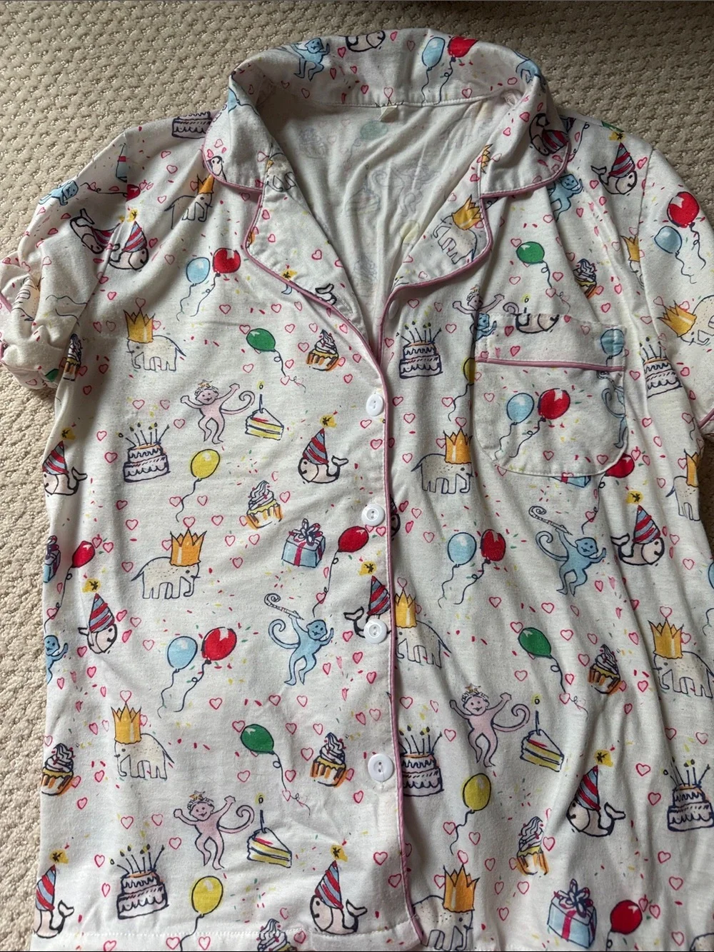 Roller rabbit look alike.  White Birthday Party Print Pajama Set